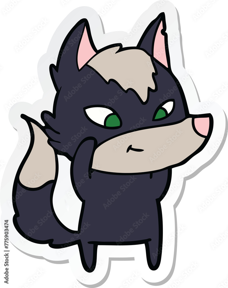 sticker of a friendly cartoon wolf sticker of a friendly cartoon wolf
