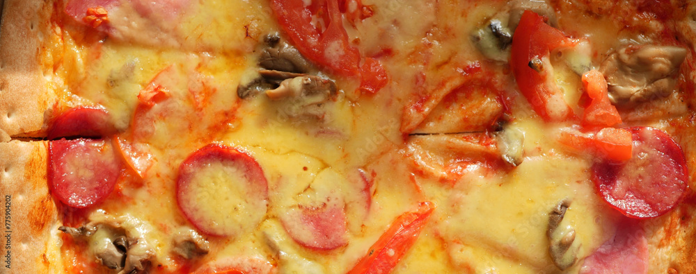 Pizza topping texture background. Italian cuisine Banner Pizza topping texture background. Italian cuisine Banner