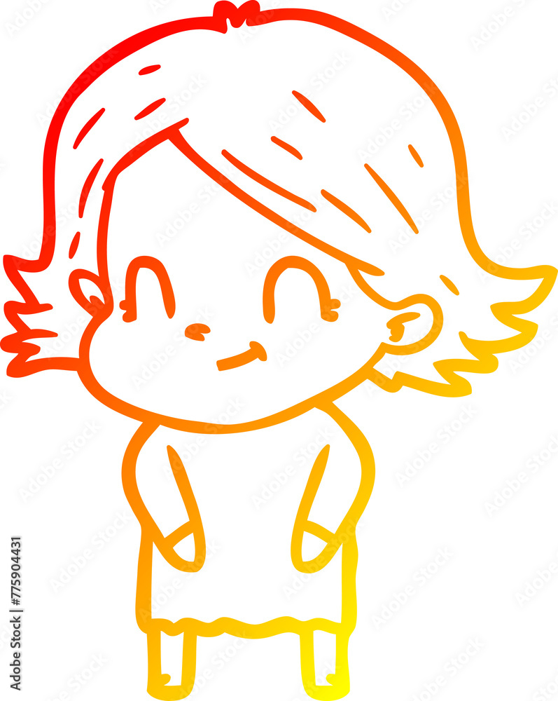 warm gradient line drawing of a cartoon friendly girl warm gradient line drawing of a cartoon friendly girl