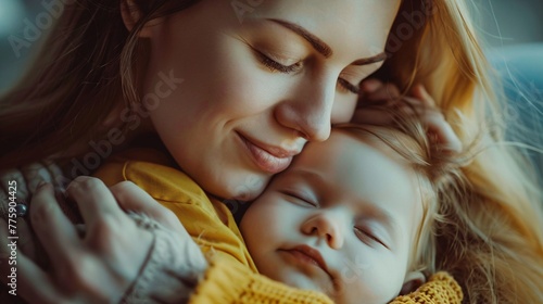 Close up portrait of happy mother and her little daughter. Happy family and motherhood concept