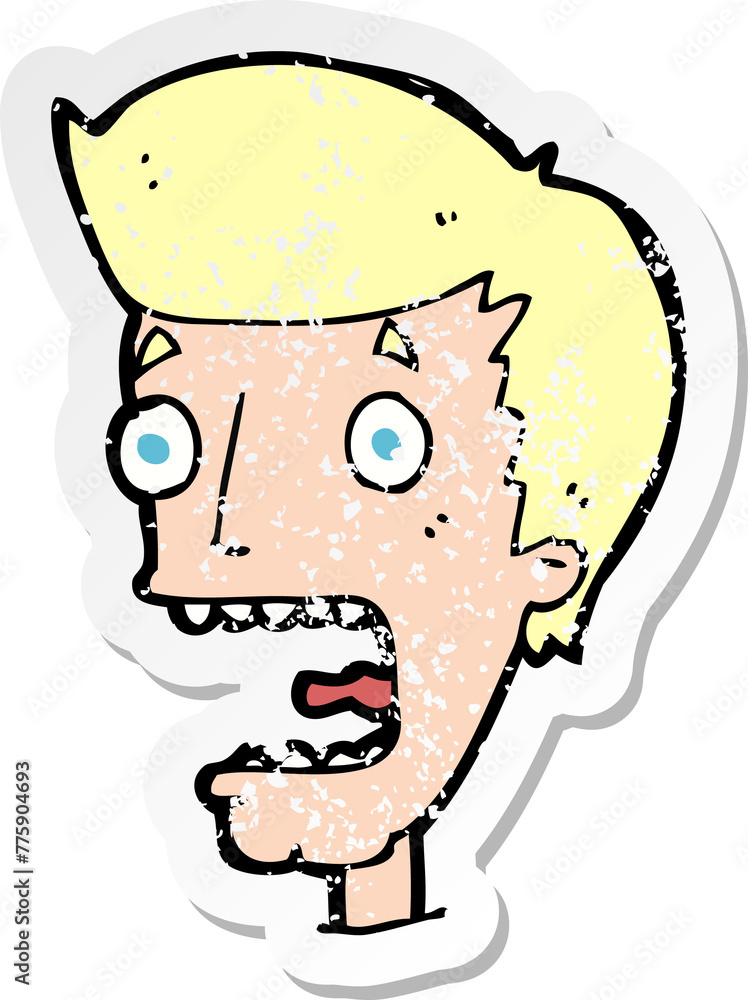retro distressed sticker of a cartoon terrified man retro distressed sticker of a cartoon terrified man