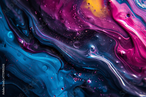 Beautiful abstraction of liquid paints in slow blending 