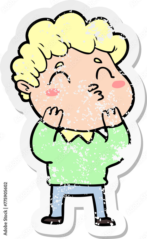 distressed sticker of a cartoon man pouting distressed sticker of a cartoon man pouting