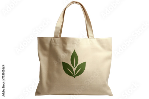 Whispering Secrets: A White Bag Adorned With a Green Leaf. White or PNG Transparent Background.
