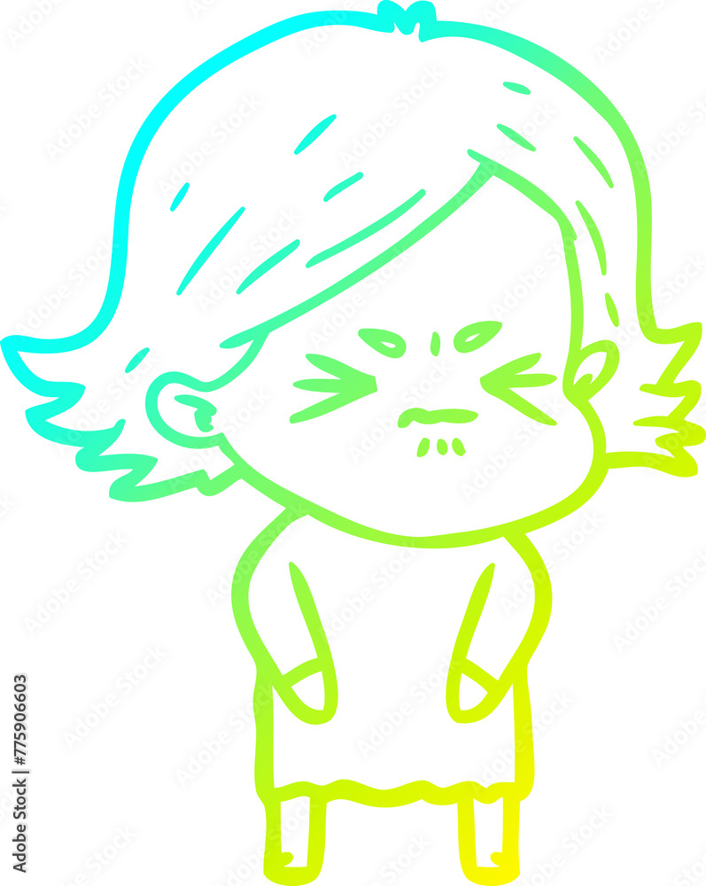 cold gradient line drawing of a cartoon angry girl cold gradient line drawing of a cartoon angry girl