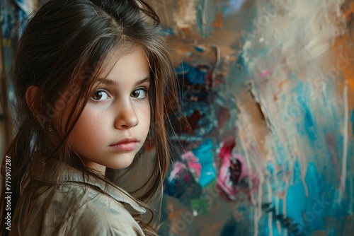 Potential-filled Canvas unfinished paint child girl. Painter hobby. Generate Ai