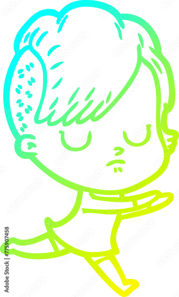 Fototapeta premium cold gradient line drawing of a cartoon woman