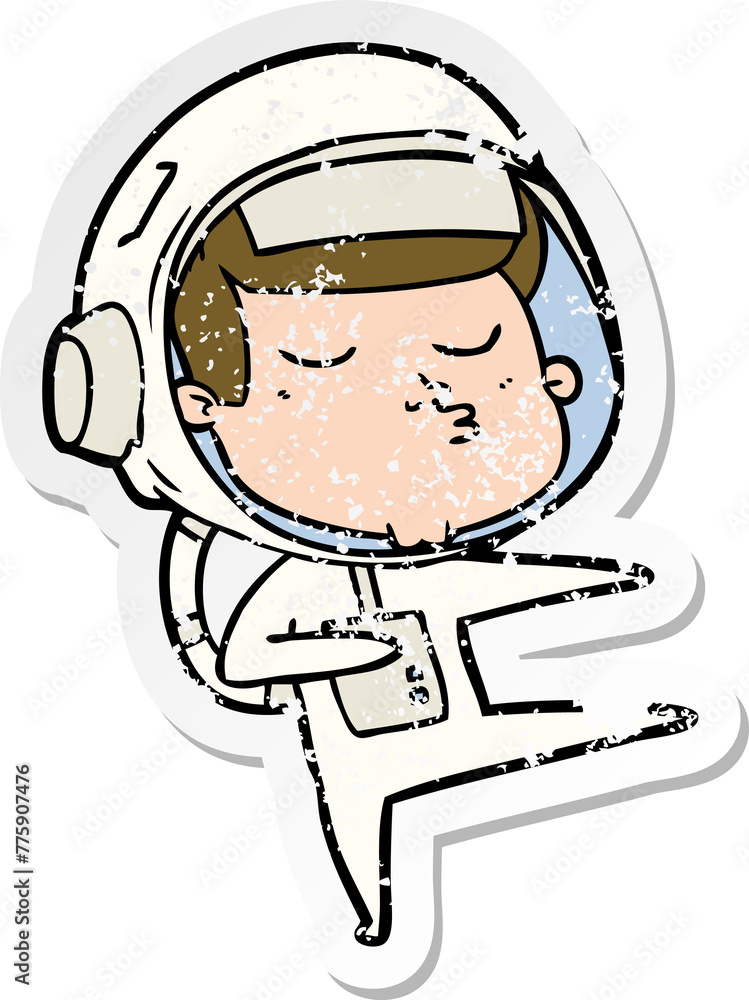 distressed sticker of a cartoon confident astronaut