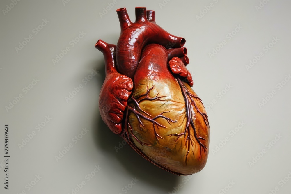 Naklejka premium Detailed Extreme anatomic heart. Blood red medicine. Generate Ai