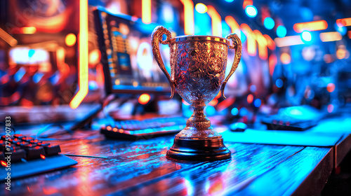 Trophy on conputer table in the E-spoort competition stadium photo