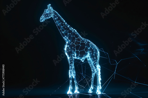 Cutting-edge wireframe-based visualization against a glowing translucent background, showcasing the majestic profile of a giraffe, perfect for modern design and wildlife-themed projects