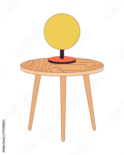 Round lamp on coffee table 2D linear cartoon objects. Tabletop chandelier glowing isolated line vector element white background. Lighting equipment and furniture color flat spot illustration