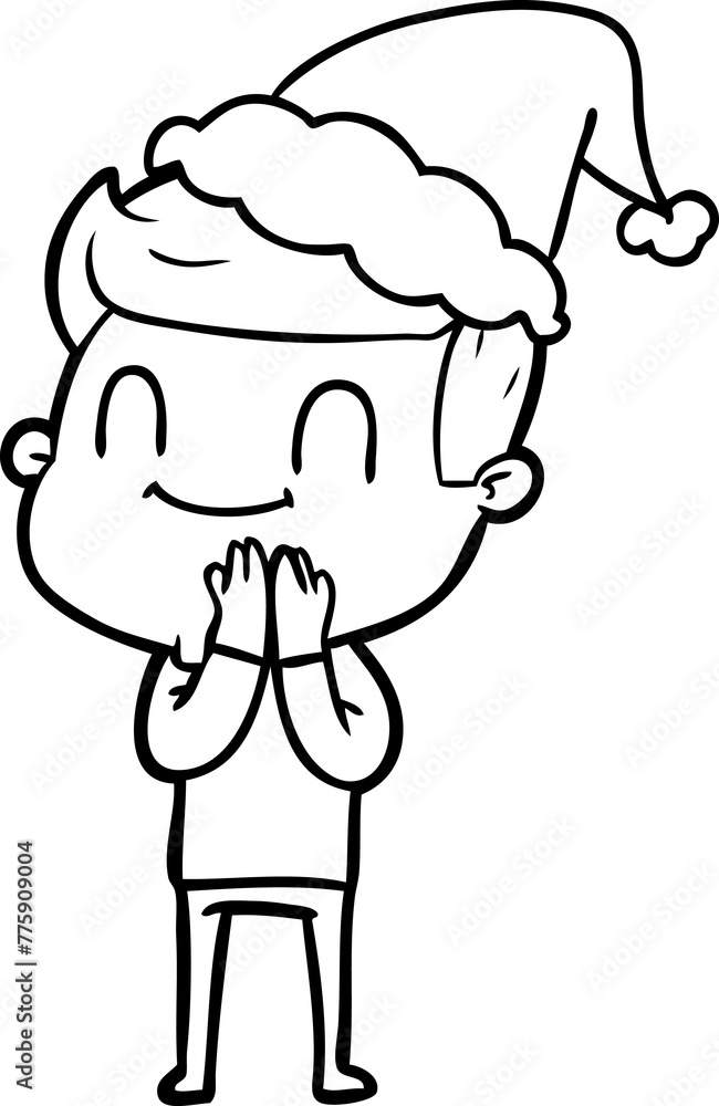 hand drawn line drawing of a friendly man wearing santa hat hand drawn line drawing of a friendly man wearing santa hat