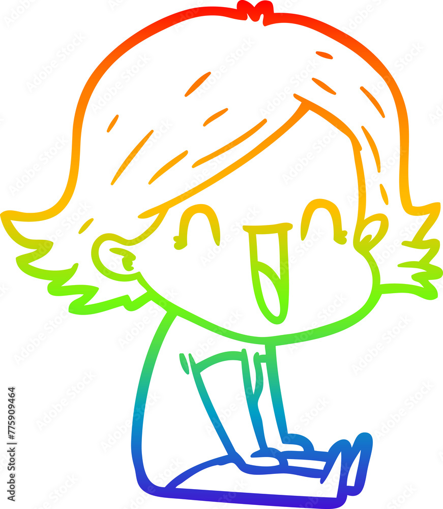 rainbow gradient line drawing of a cartoon happy woman rainbow gradient line drawing of a cartoon happy woman