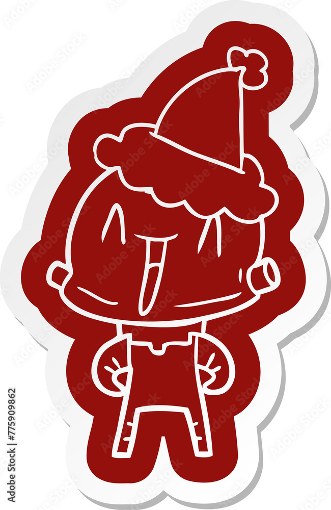 quirky cartoon sticker of a robot wearing santa hat quirky cartoon sticker of a robot wearing santa hat