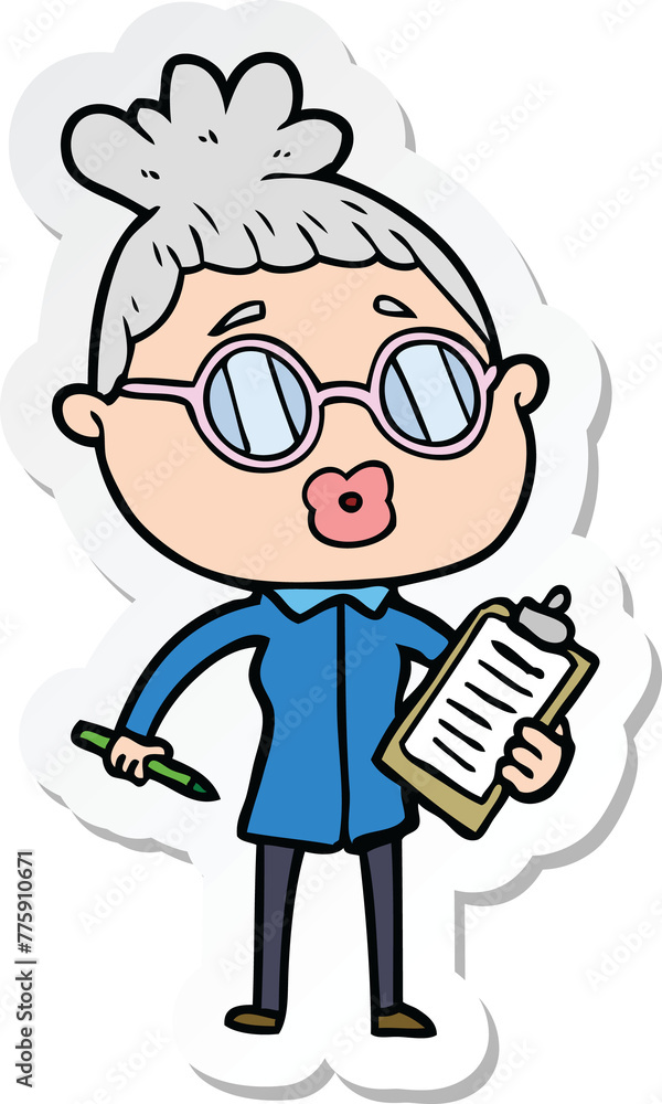 sticker of a cartoon manager woman wearing spectacles sticker of a cartoon manager woman wearing spectacles