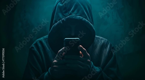 hacker with anonymouse jacket on dark background photo