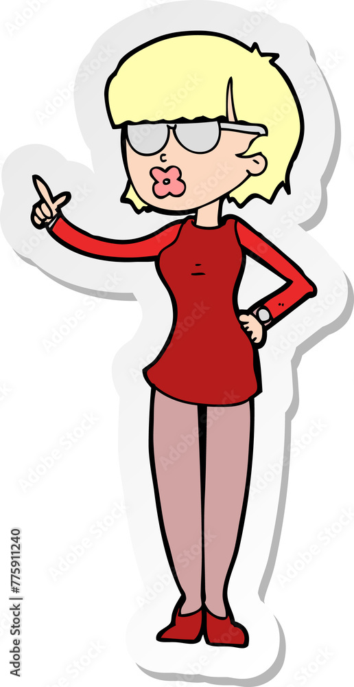 sticker of a cartoon woman wearing spectacles sticker of a cartoon woman wearing spectacles