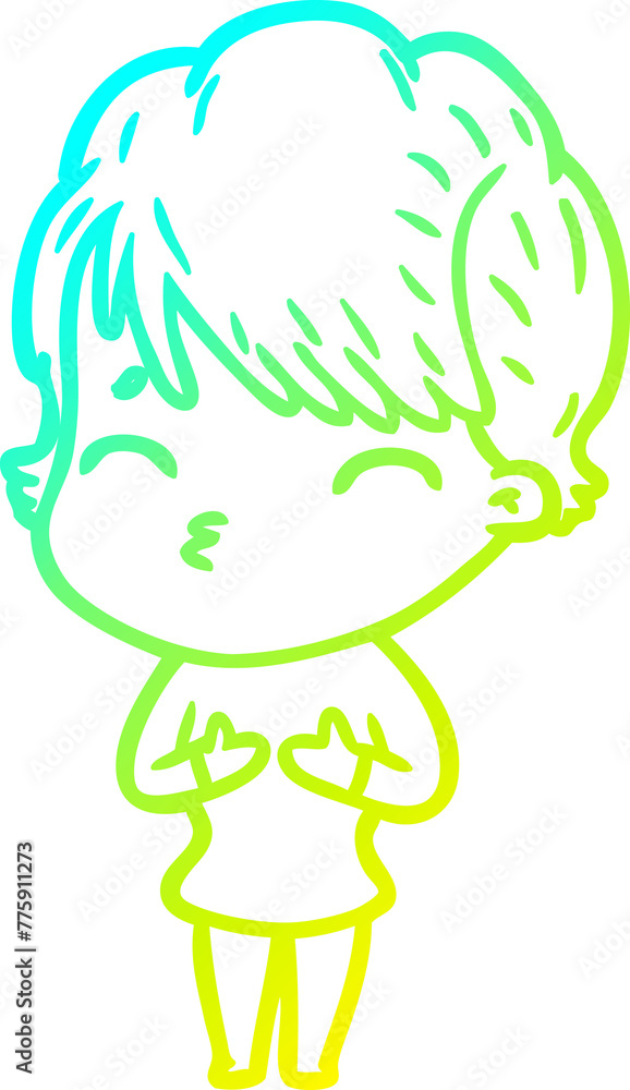 cold gradient line drawing of a cartoon woman thinking cold gradient line drawing of a cartoon woman thinking