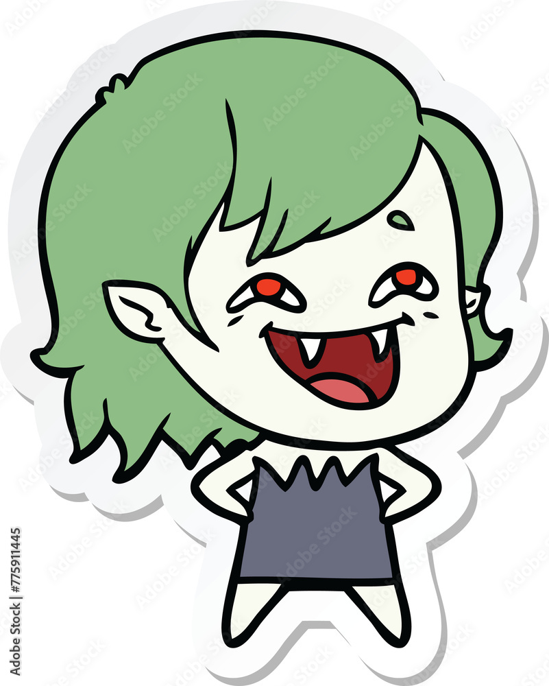 sticker of a cartoon laughing vampire girl sticker of a cartoon laughing vampire girl