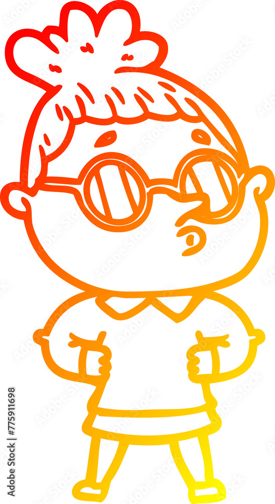 warm gradient line drawing of a cartoon woman wearing glasses warm gradient line drawing of a cartoon woman wearing glasses