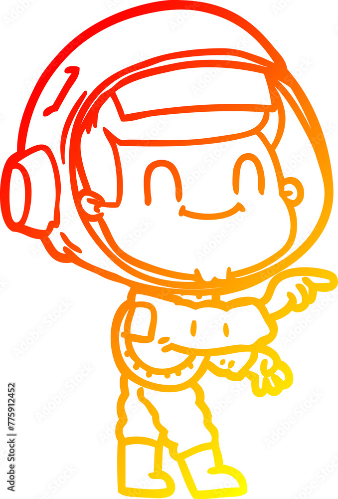 warm gradient line drawing of a happy cartoon astronaut man warm gradient line drawing of a happy cartoon astronaut man