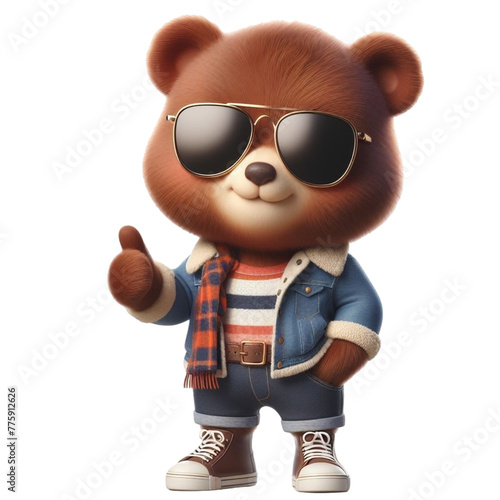 Cute bear standing and pressing Like 3D render 
