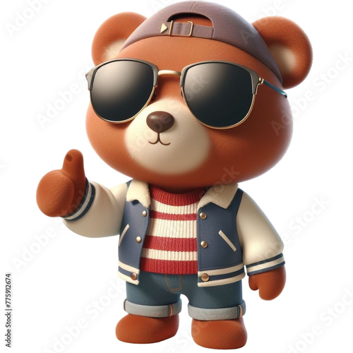 Cute bear standing and pressing Like 3D render 
