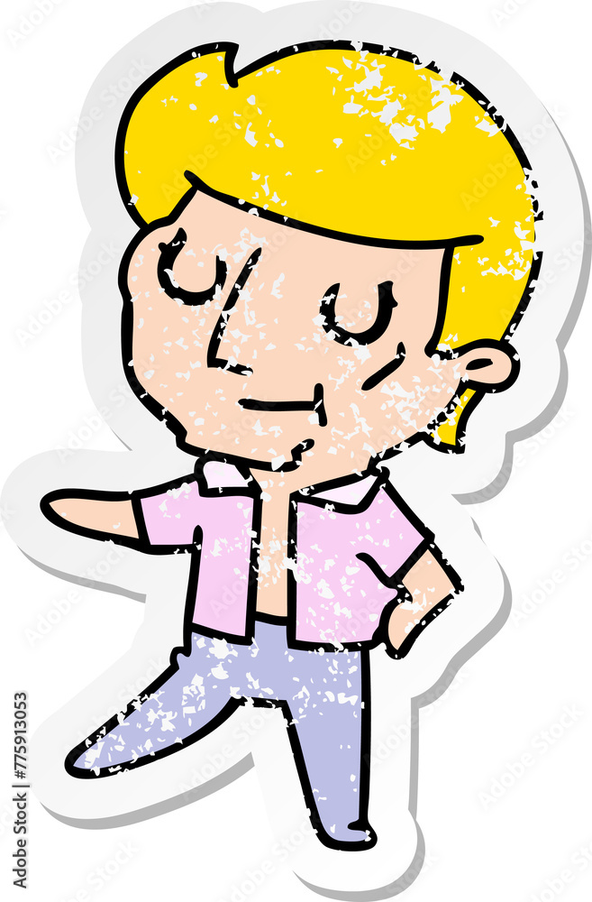 freehand drawn distressed sticker cartoon of kawaii older man freehand drawn distressed sticker cartoon of kawaii older man