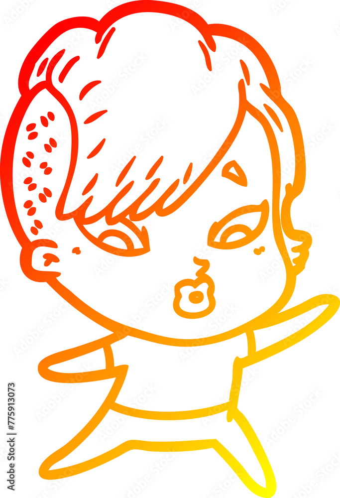 warm gradient line drawing of a cartoon surprised girl pointing warm gradient line drawing of a cartoon surprised girl pointing