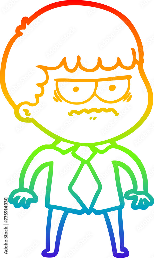rainbow gradient line drawing of a cartoon annoyed man rainbow gradient line drawing of a cartoon annoyed man