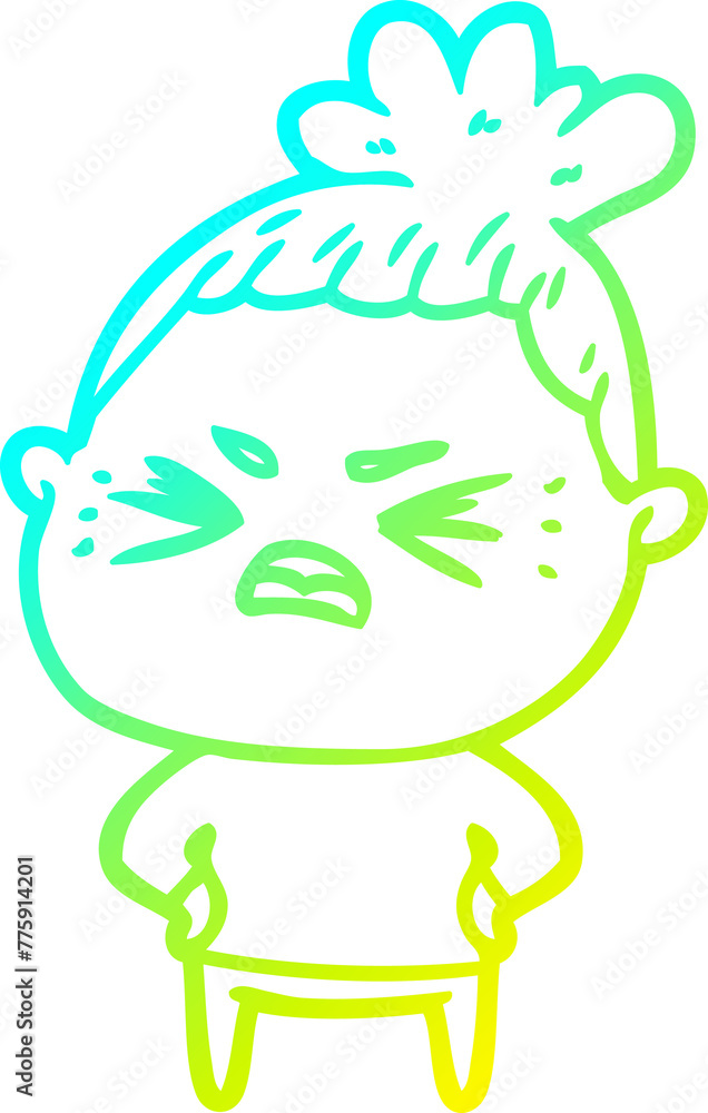 cold gradient line drawing of a cartoon angry woman cold gradient line drawing of a cartoon angry woman