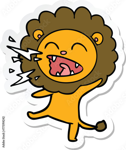 sticker of a cartoon roaring lion