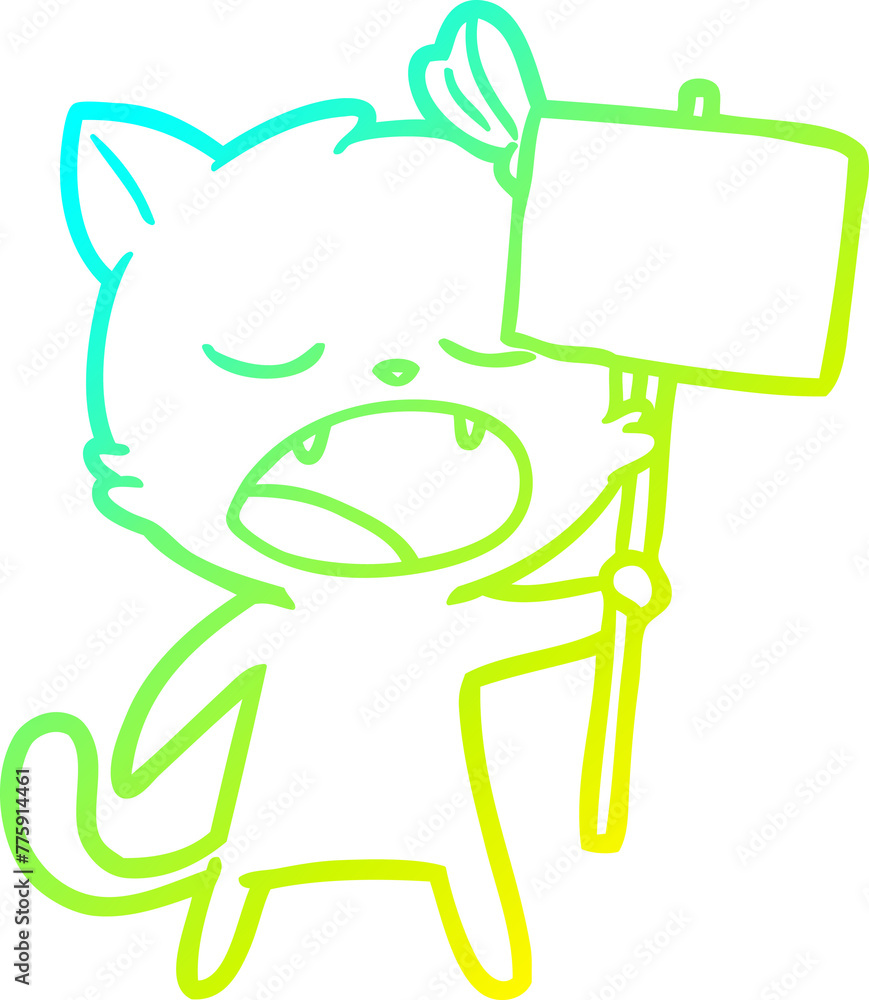 Obraz premium cold gradient line drawing of a cartoon yawning cat