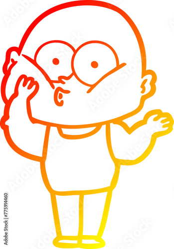 warm gradient line drawing of a cartoon bald man staring