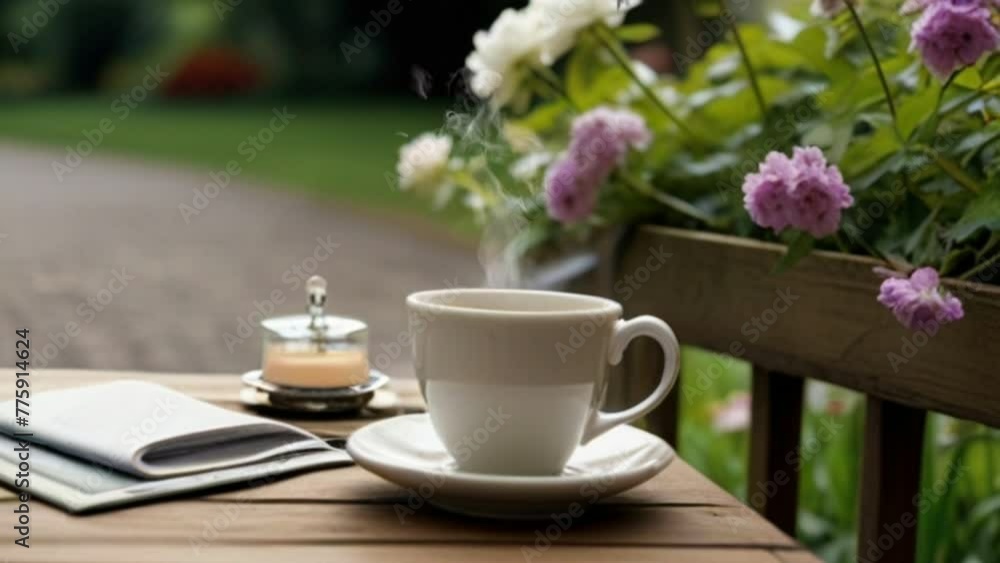 cup of coffee with flowers, 4K looping animation video background cup of coffee with flowers, 4K looping animation video background