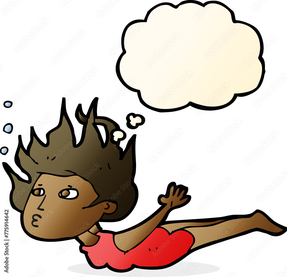 cartoon woman swimming underwater with thought bubble cartoon woman swimming underwater with thought bubble