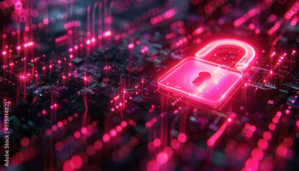 A computer chip with a red lock on it by AI generated image