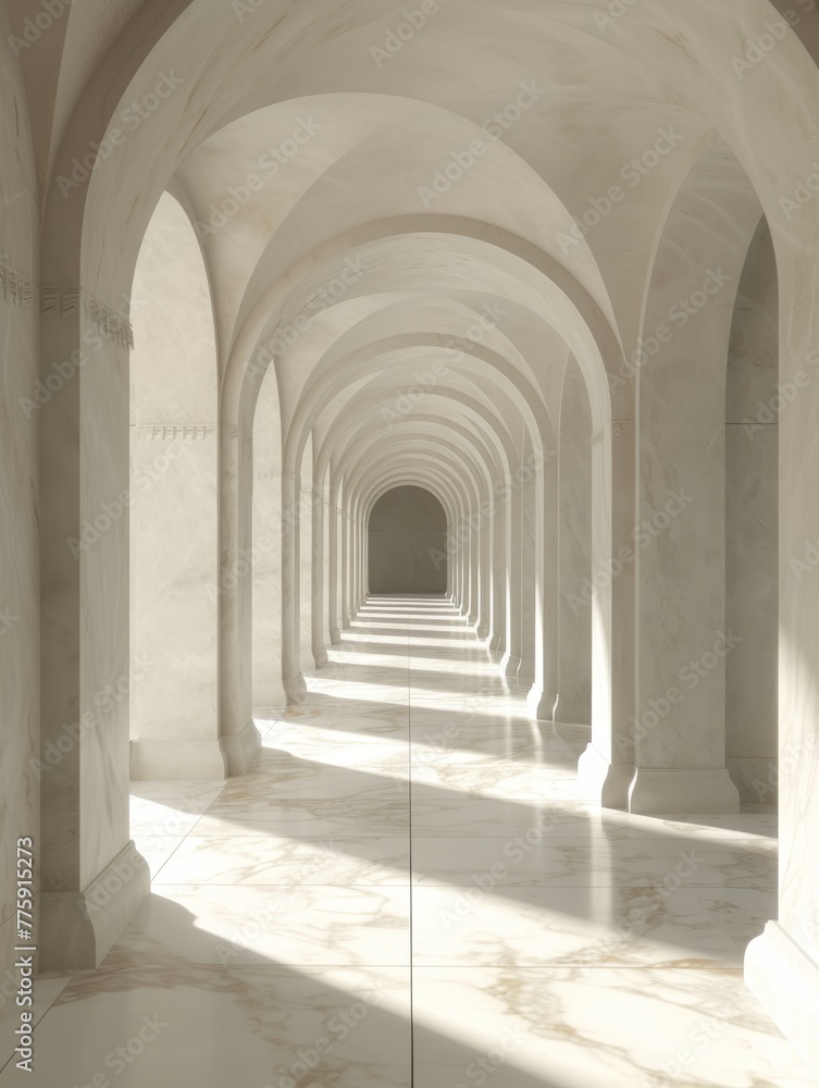 Corridor under arches with a marble floor, in the style of parmigianino Corridor under arches with a marble floor, in the style of parmigianino