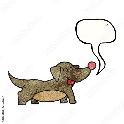 freehand speech bubble textured cartoon happy little dog