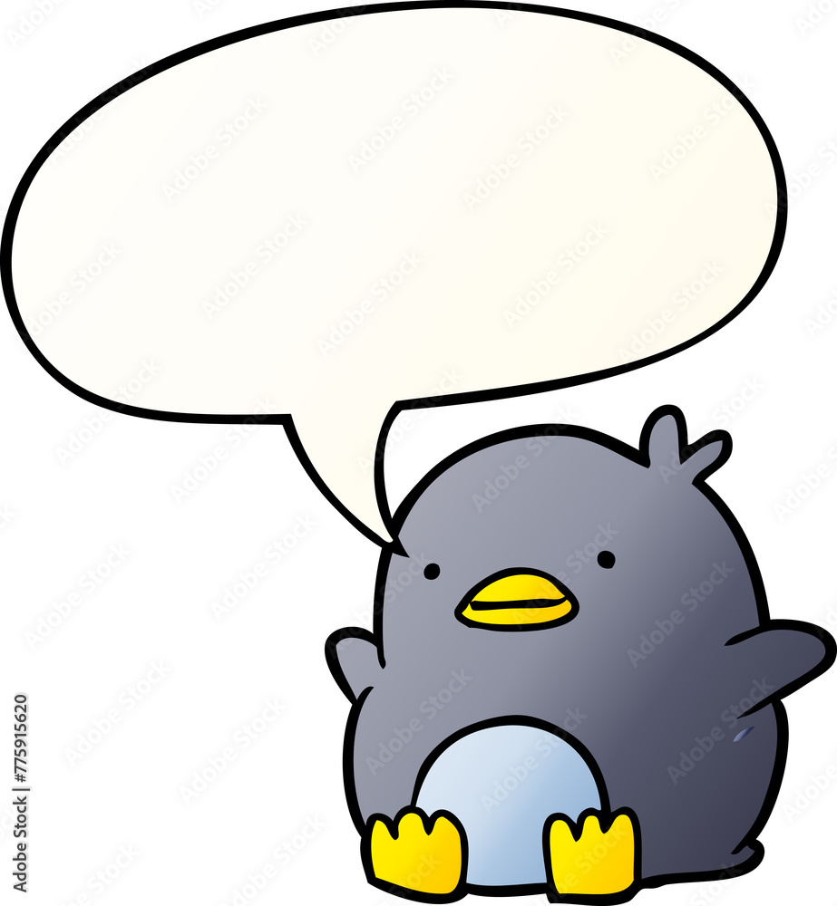 cute cartoon penguin with speech bubble in smooth gradient style cute cartoon penguin with speech bubble in smooth gradient style