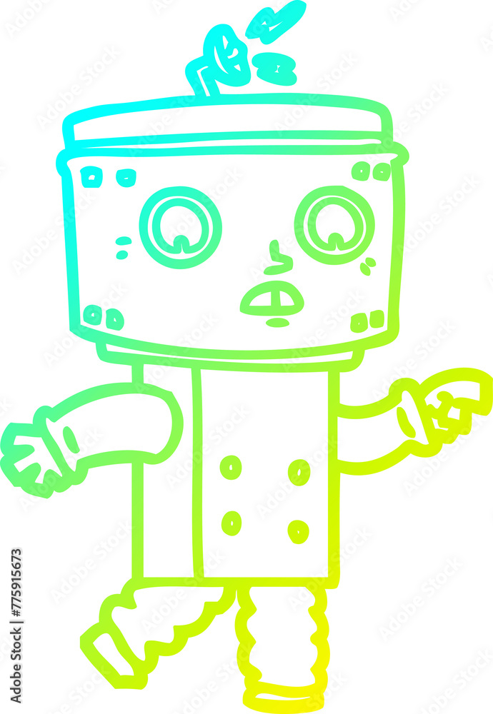 cold gradient line drawing of a cartoon robot pointing cold gradient line drawing of a cartoon robot pointing