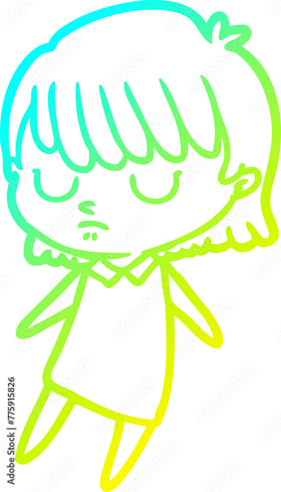 cold gradient line drawing of a cartoon woman cold gradient line drawing of a cartoon woman