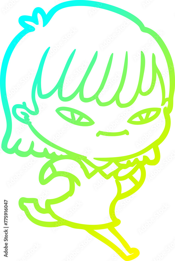 cold gradient line drawing of a cartoon woman cold gradient line drawing of a cartoon woman