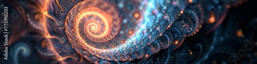 Big data analysis abstract background, featuring a fractal design that mirrors the complexity and infinite patterns of data, with spirals and recursive shapes in a mesmerizing display photo