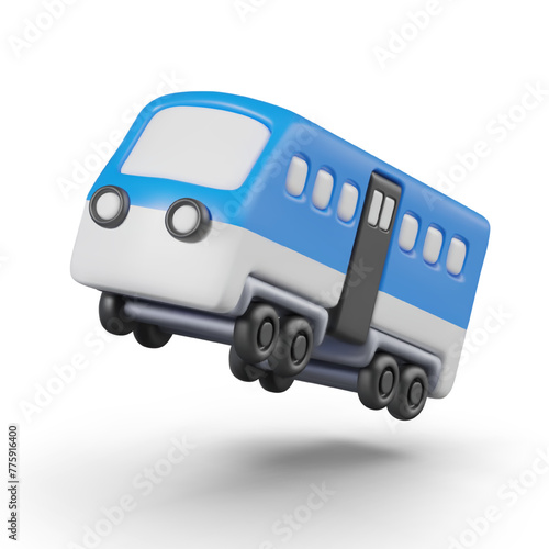 3D train is rushing forward. Blue main subway car. High speed electric vehicle