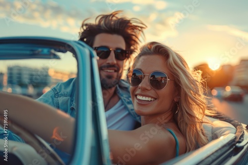 A man and a woman sitting together in a car. Suitable for automotive or relationship themes