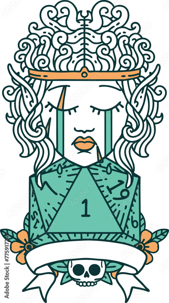 Retro Tattoo Style sad elf barbarian character with natural one roll Retro Tattoo Style sad elf barbarian character with natural one roll