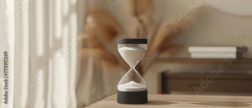 A sleek, simple hourglass with clean sand, symbolizing time to act against tobacco