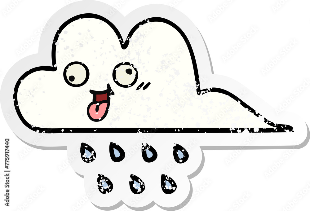distressed sticker of a cute cartoon rain cloud distressed sticker of a cute cartoon rain cloud